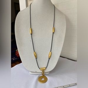 Unique artisan Goldtone and leather necklace